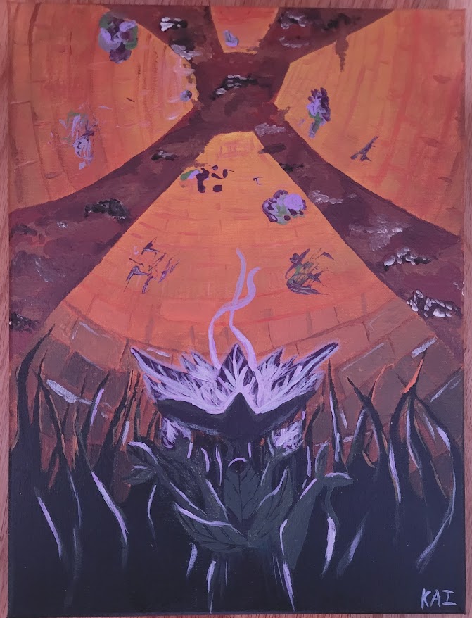 Painting of a flower bursting out of the earth